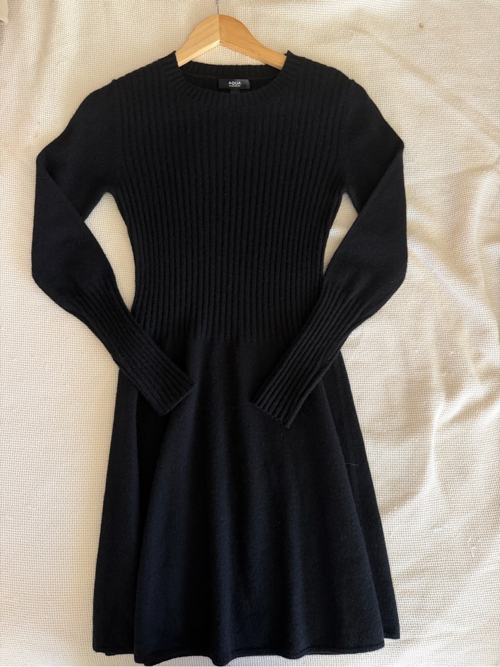 Aqua 100% Cashmere Contour Ribbed Mini Dress Ribbed Mini Dress in Black